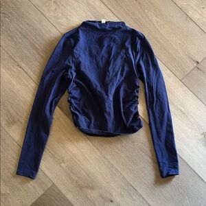 The Drop Navy Long Sleeve Cinched Mock Neck Women's Top Size S